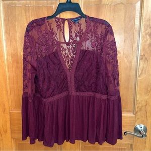 AE Burgundy Lace Blouse